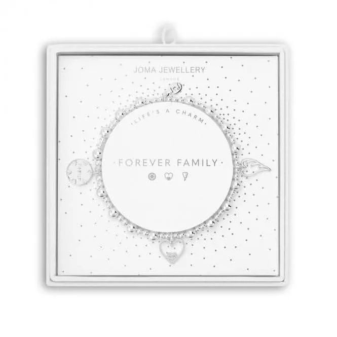 Life's A Charm Forever Family Silver Charm 17.5cm Stretch Bracelet 5312 Joma Jewellery