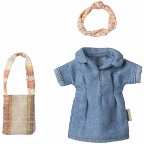 Maileg Denim Dress And Bag, Mum Mouse
