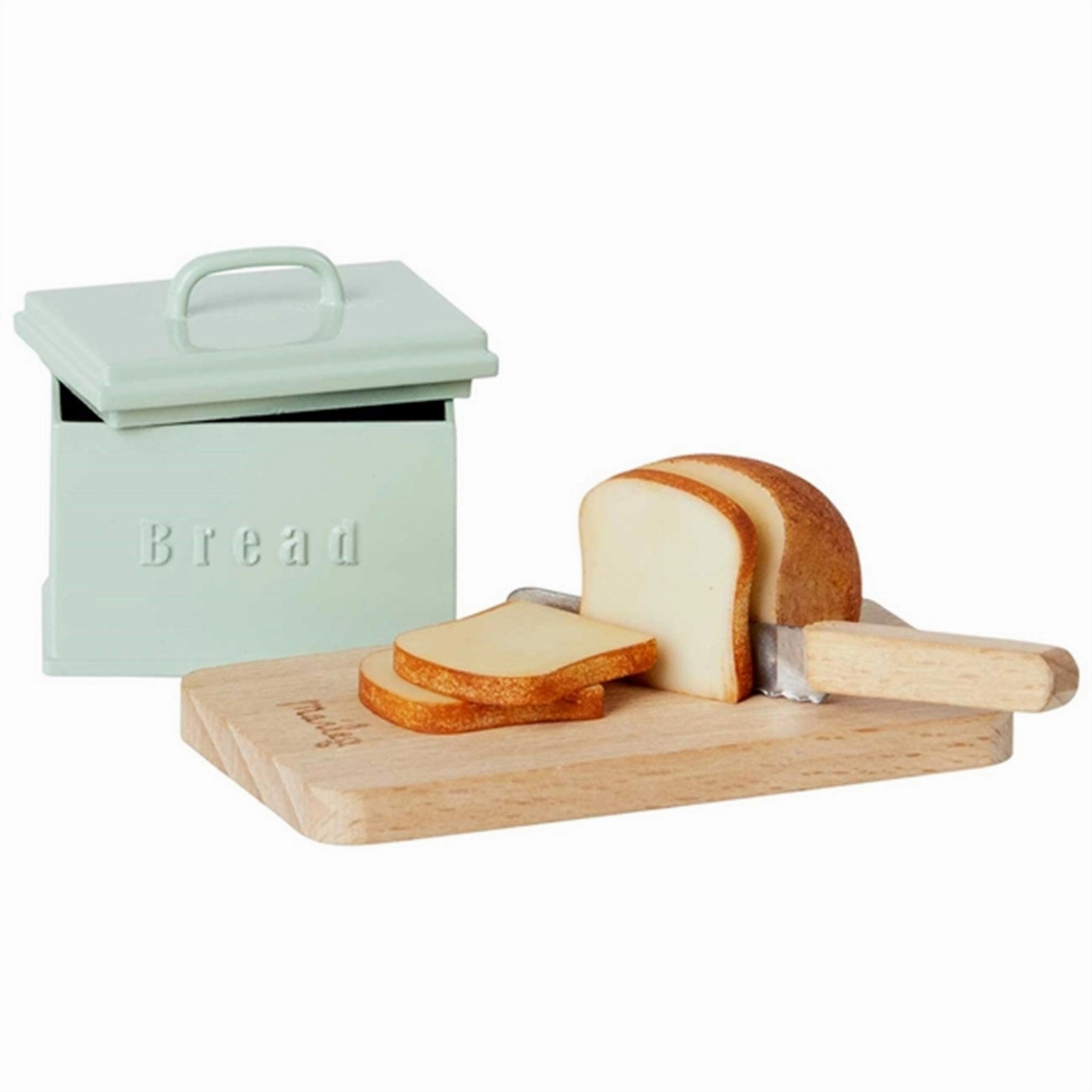 Maileg Miniature Bread Box w. Cutting Board and Knife Mint
