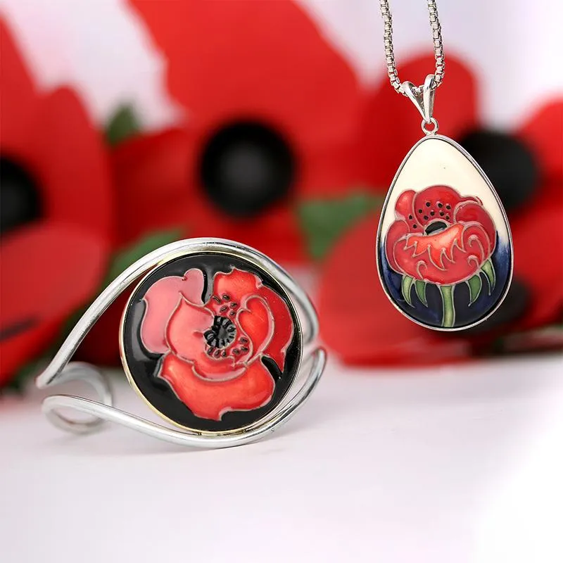 Moorcroft Jewellery Sterling Silver Moorcroft Forever England 3 Poppy Pear Necklace