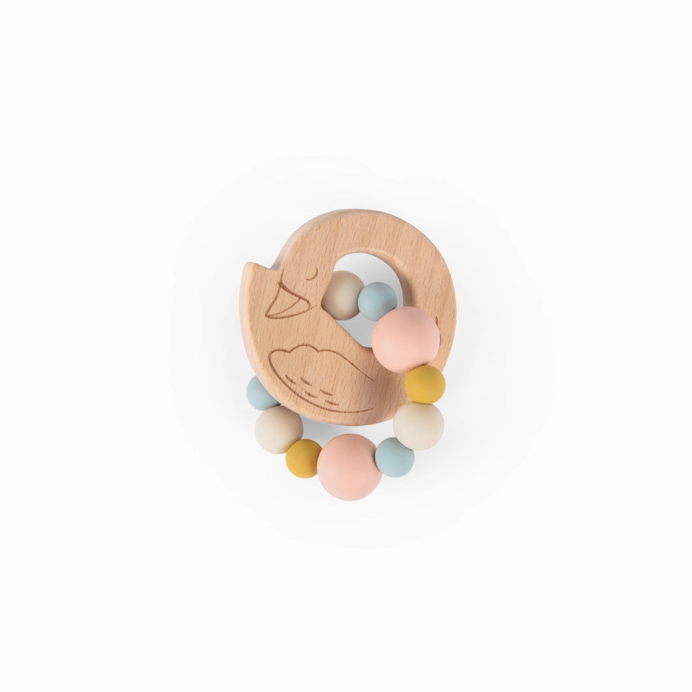 Moulin Roty La Petite Ecole De Danse Wooden Swan with Rubber Teething Balls