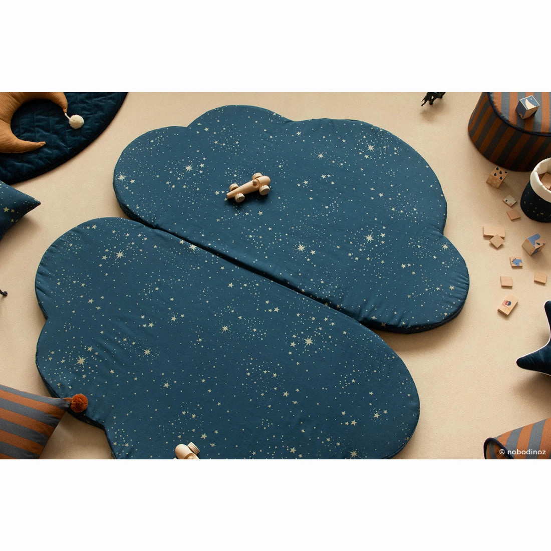 nobodinoz Cloud Foldable Eco Floor Mat Gold Stella/Night Blue