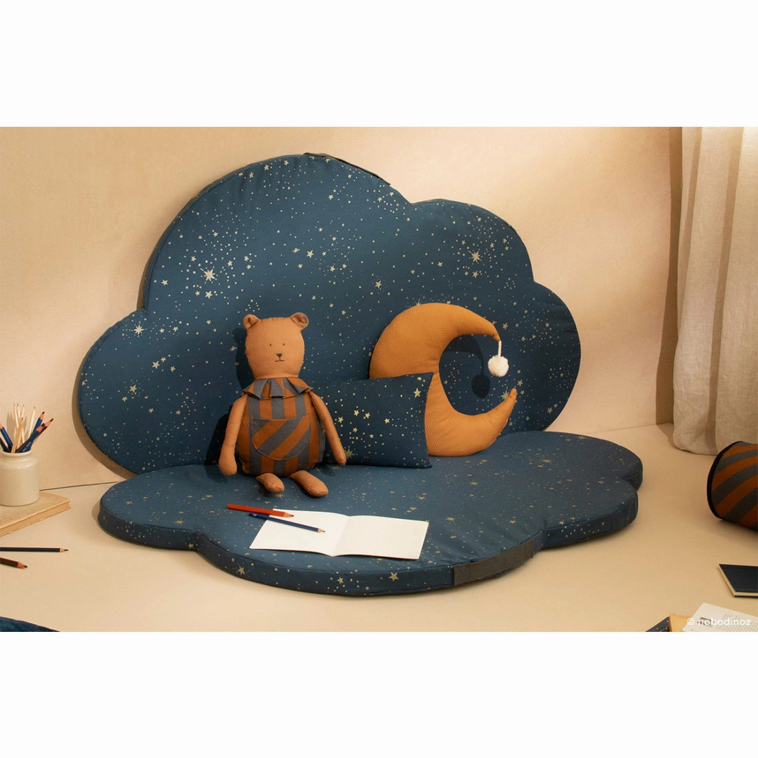 nobodinoz Cloud Foldable Eco Floor Mat Gold Stella/Night Blue