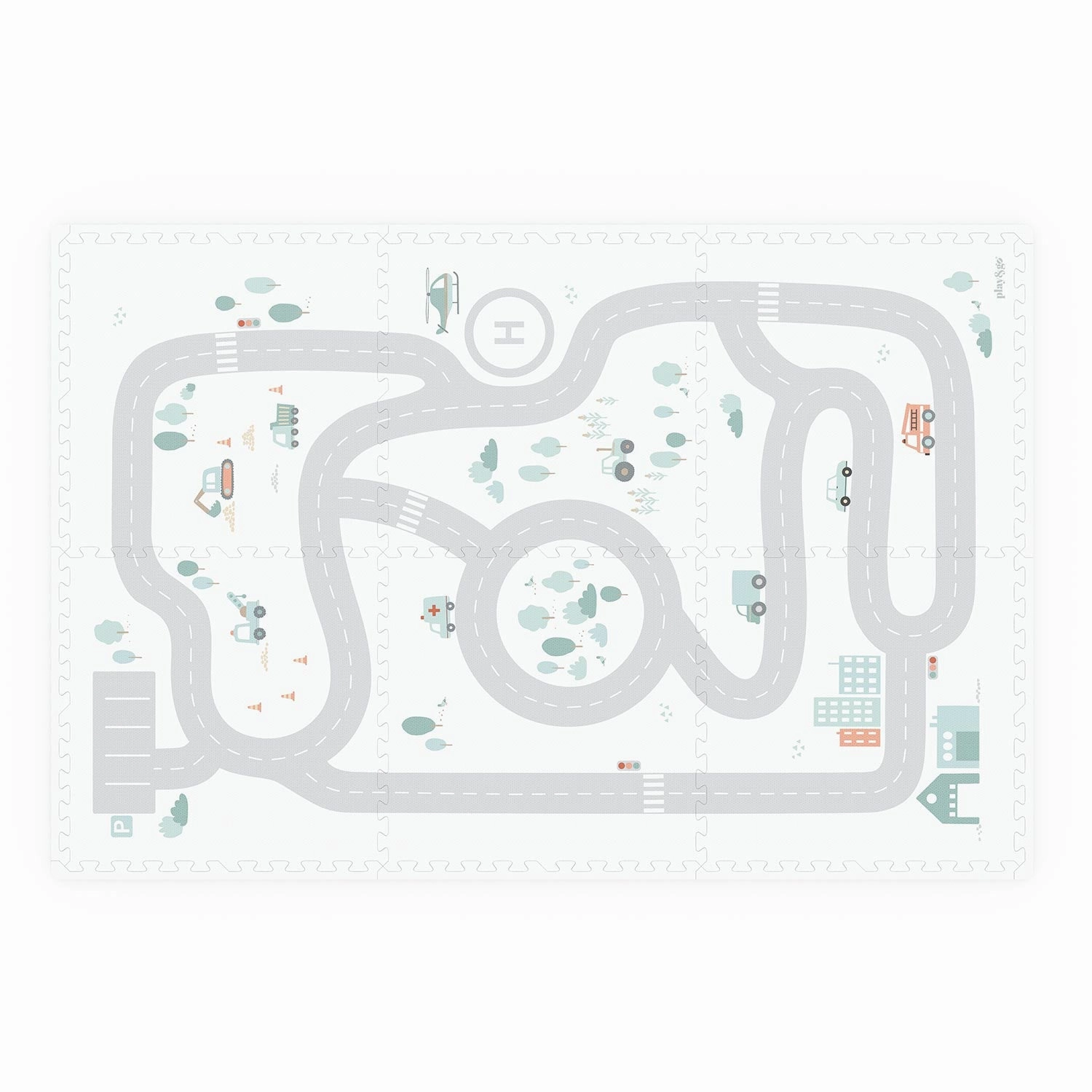 Play&Go EEVAA 3-in-1 Reversible Puzzle Playmat - Road Map - 120x180cm