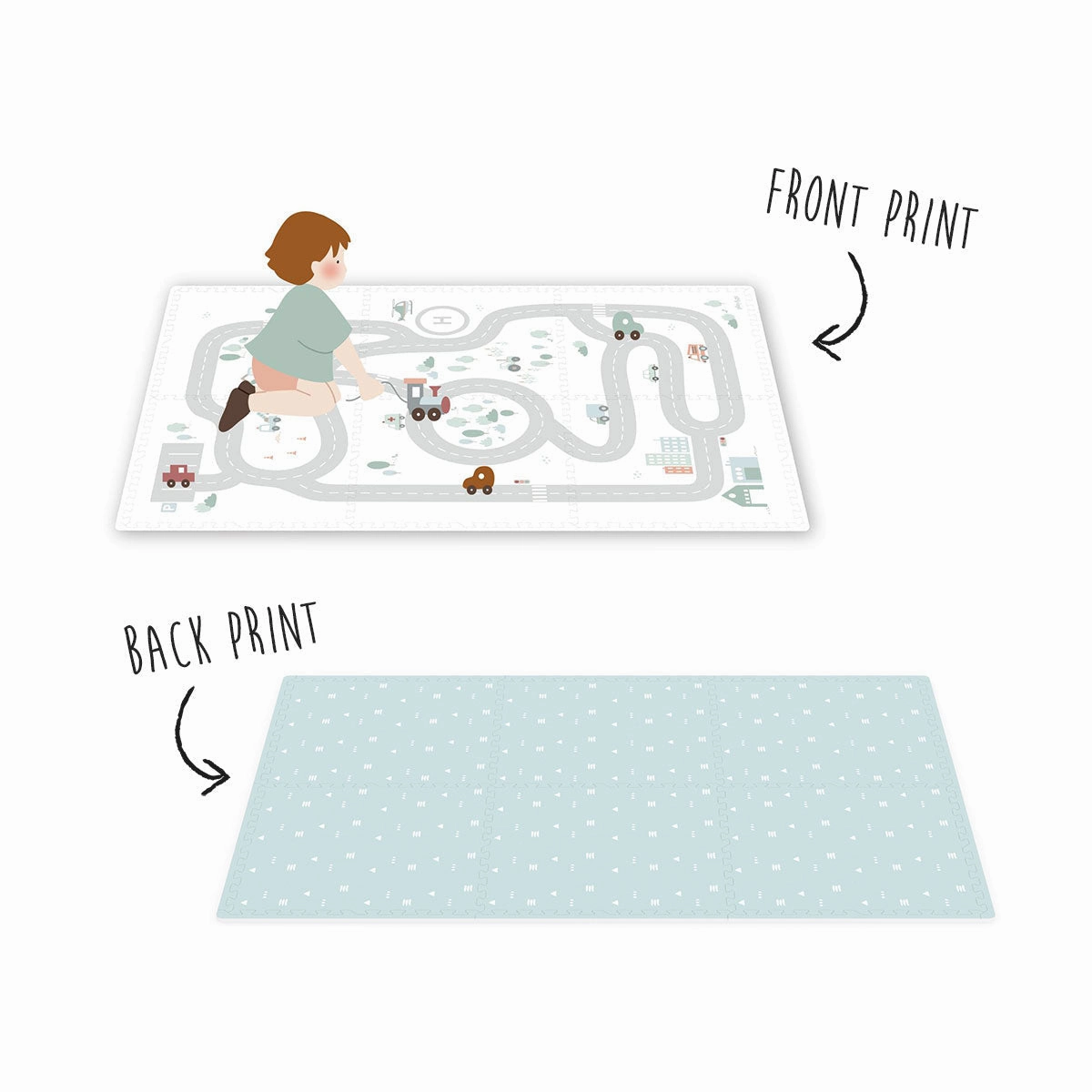 Play&Go EEVAA 3-in-1 Reversible Puzzle Playmat - Road Map - 120x180cm