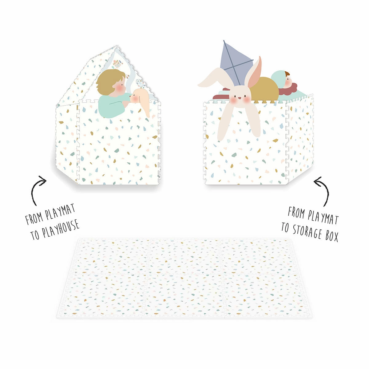 Play&Go EEVAA 3-in-1 Reversible Puzzle Playmat - Village/Terrazzo - 120x180cm