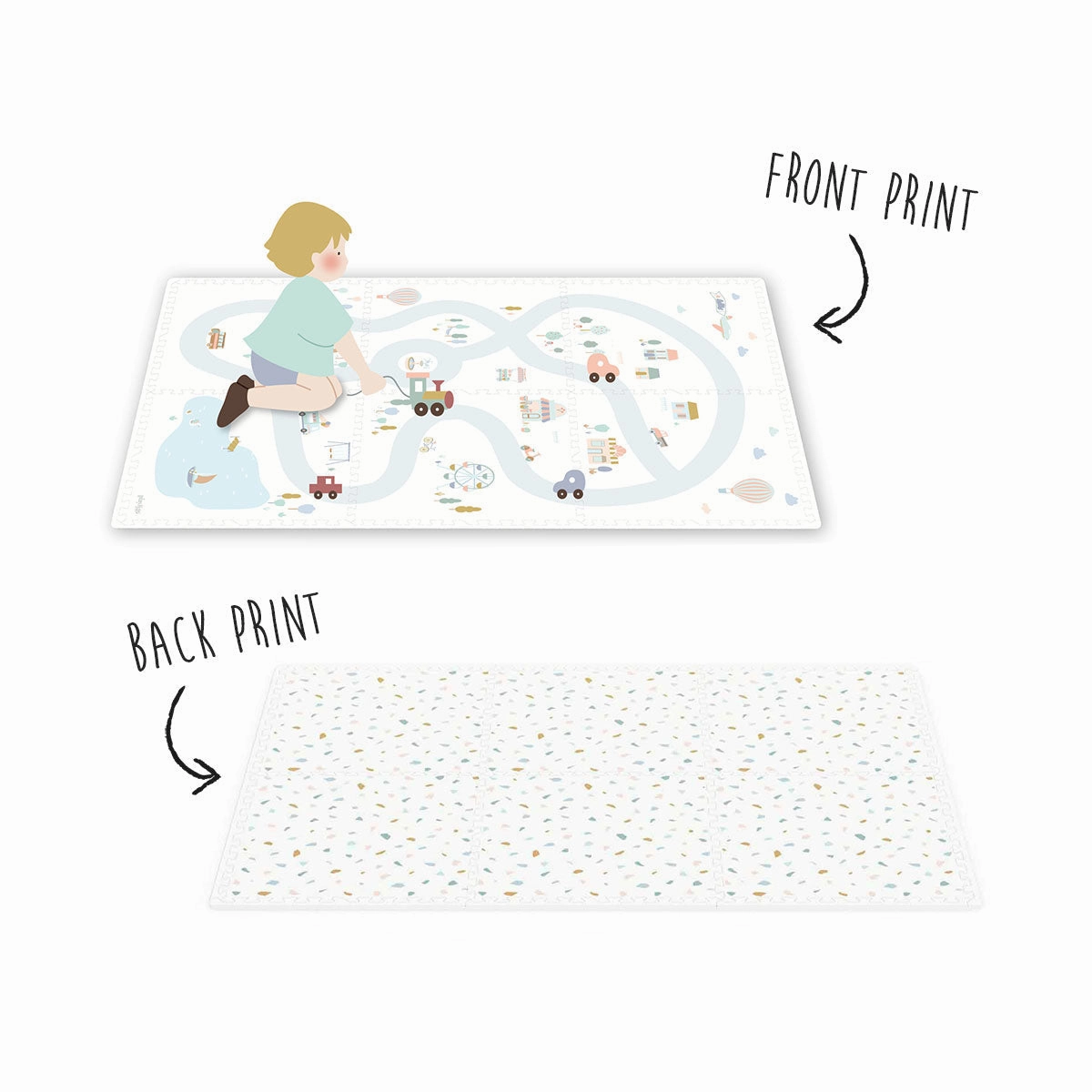 Play&Go EEVAA 3-in-1 Reversible Puzzle Playmat - Village/Terrazzo - 120x180cm