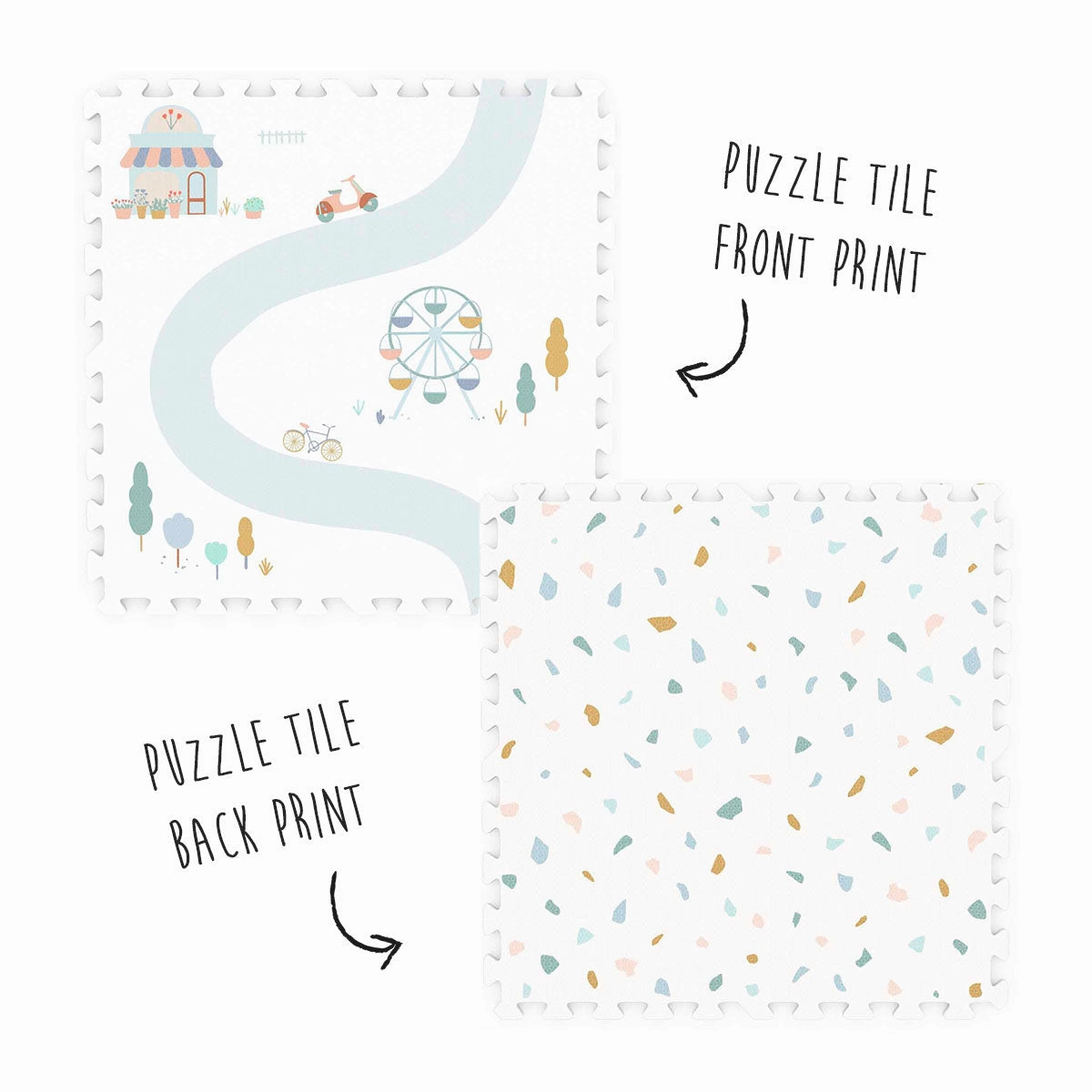 Play&Go EEVAA 3-in-1 Reversible Puzzle Playmat - Village/Terrazzo - 120x180cm