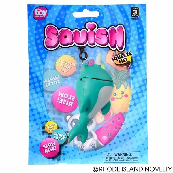 Rhode Island Novelty Toys Rhode Island Novelty 4" Squish Narwhal Backpack Clip