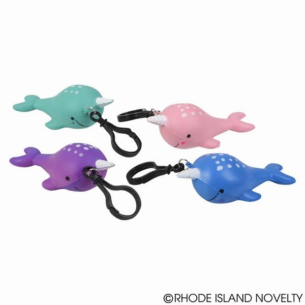 Rhode Island Novelty Toys Rhode Island Novelty 4" Squish Narwhal Backpack Clip