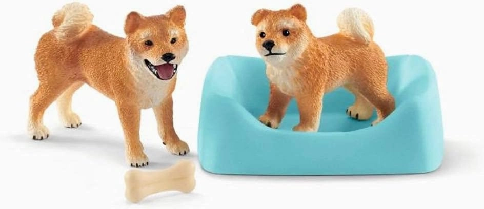 Schleich Toys SCHLEICH Animal Figurines Wildlife Series - Shiba Inu Mother and Puppy Figurine (42479)