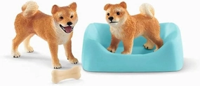 Schleich Toys SCHLEICH Animal Figurines Wildlife Series - Shiba Inu Mother and Puppy Figurine (42479)