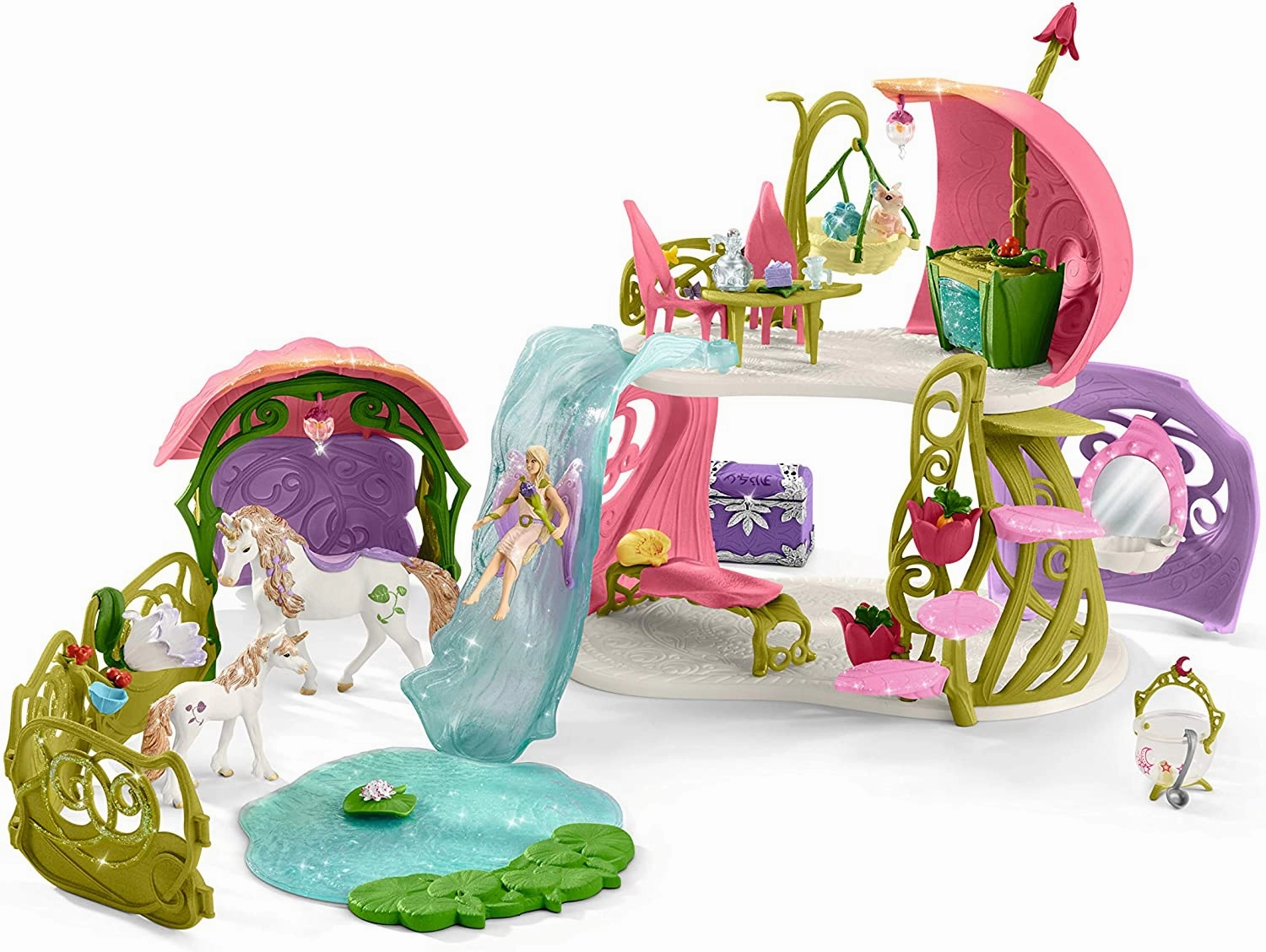 Schleich Toys Schleich Bayala 42445 Glittering Flower House with Unicorns, Lake and Stable