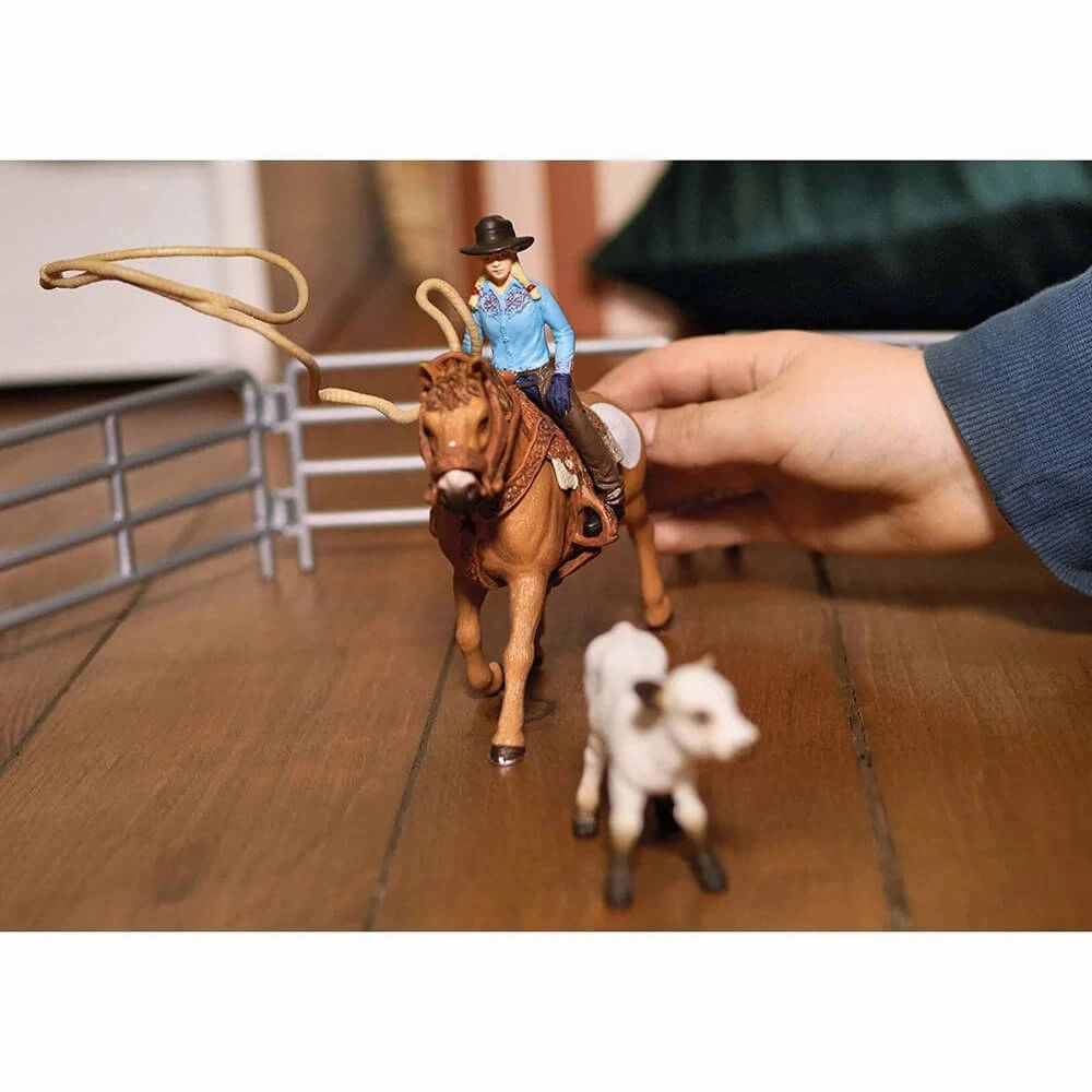 Schleich Toys Schleich Farm World Cowgirl Team Roping Fun