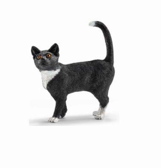 Schleich Toys Standing Cat - Black with white socks