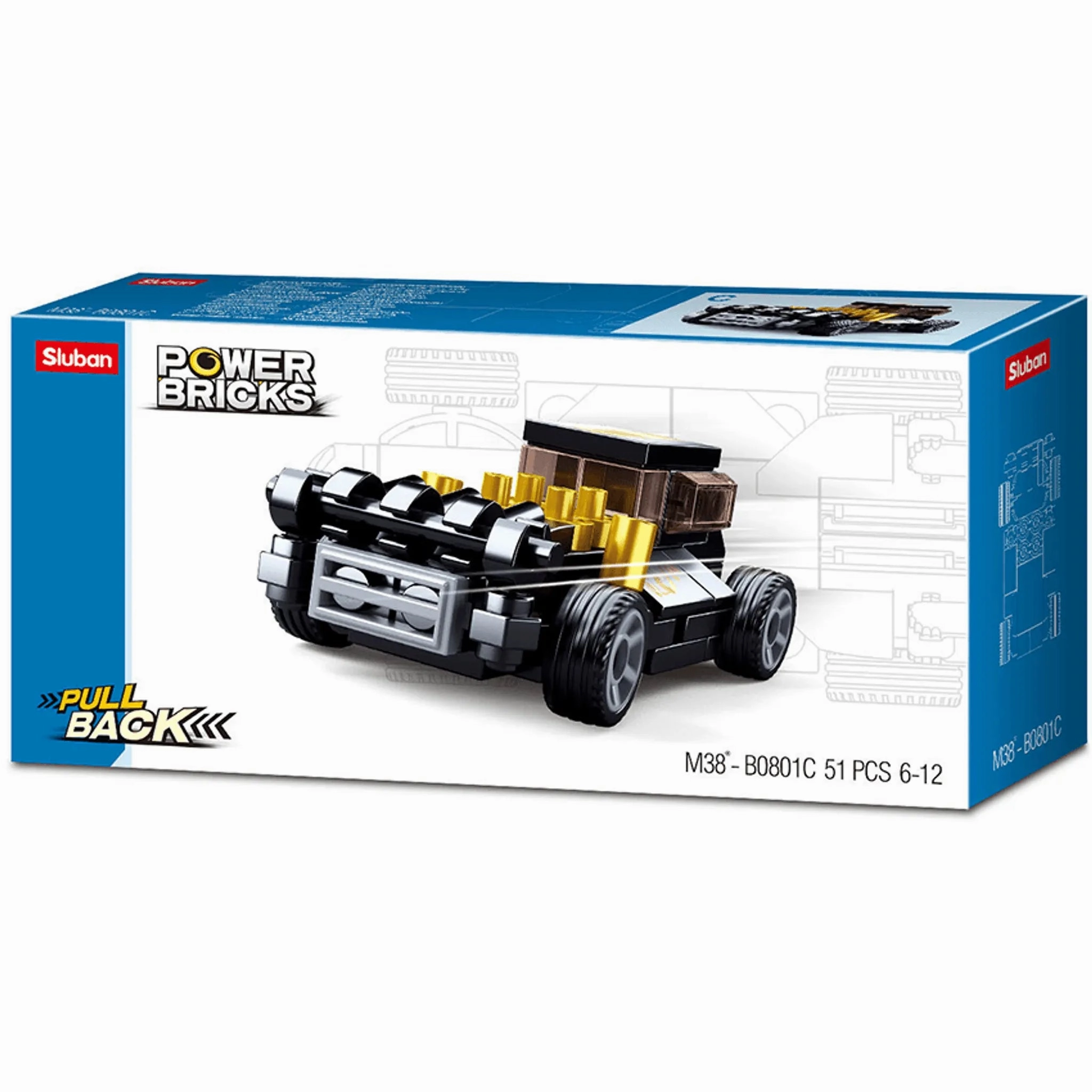 Sluban Toys Sluban | Power Bricks Pull Back Car - Black Mod Rod