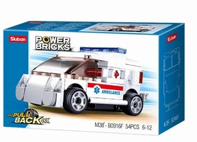 Sluban Toys Sluban | Power Bricks Pull Back Car Ambulance 54 Pcs