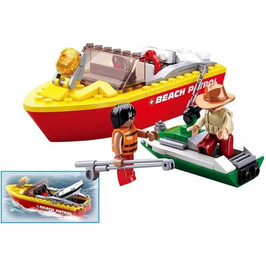Sluban Toys Sluban | Surf Beach Patrol Rescue Boat 129 Pcs