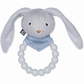 Smallstuff Knitted Rattle with Silicone Ring Bunny Light Blue