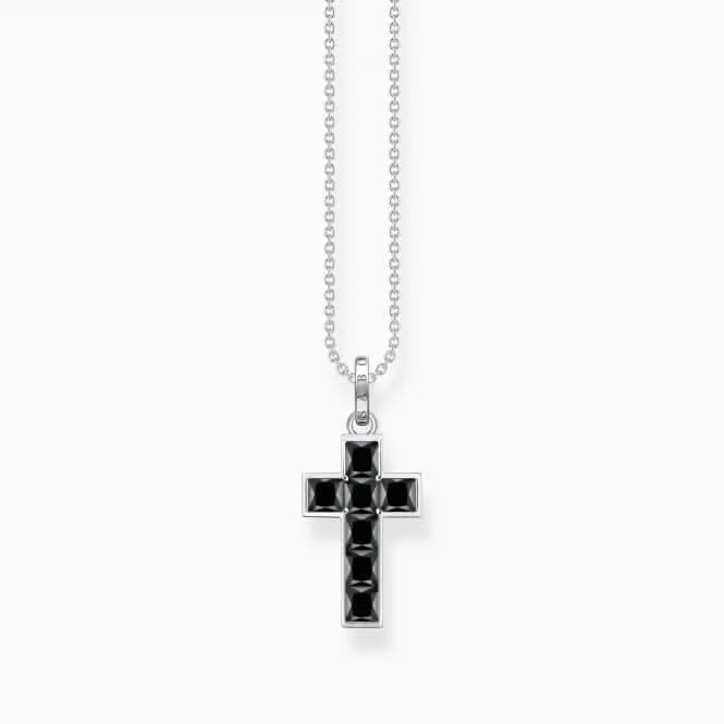 Sterling Silver Black Stones Cross Necklace KE2166-643-11 Thomas Sabo Necklaces