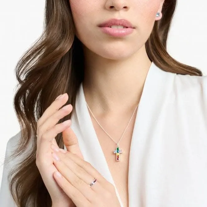 Sterling Silver Cross Colourful Stones Necklace KE2166-477-7-L45V Thomas Sabo Necklaces