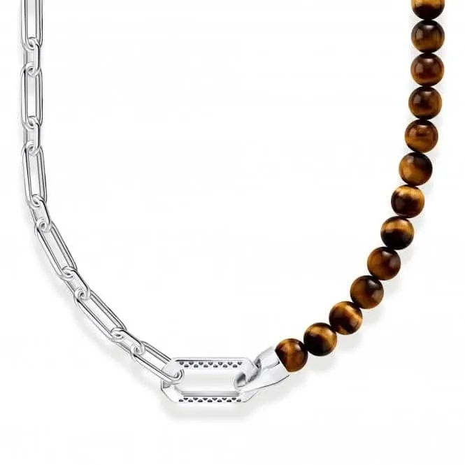 Sterling Silver Tiger's Eye Beads And Chain Necklace KE2179-826-2 Thomas Sabo Necklaces