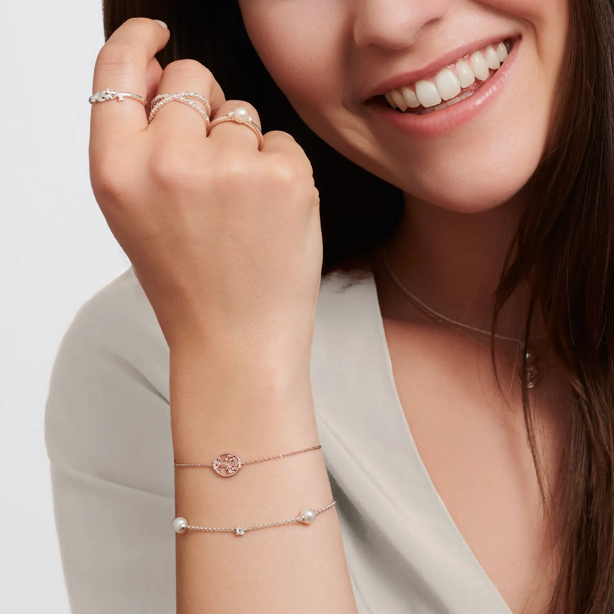 Thomas Sabo Jewellery Thomas Sabo Charm Club Sterling Silver Pearl White Stones Bracelet