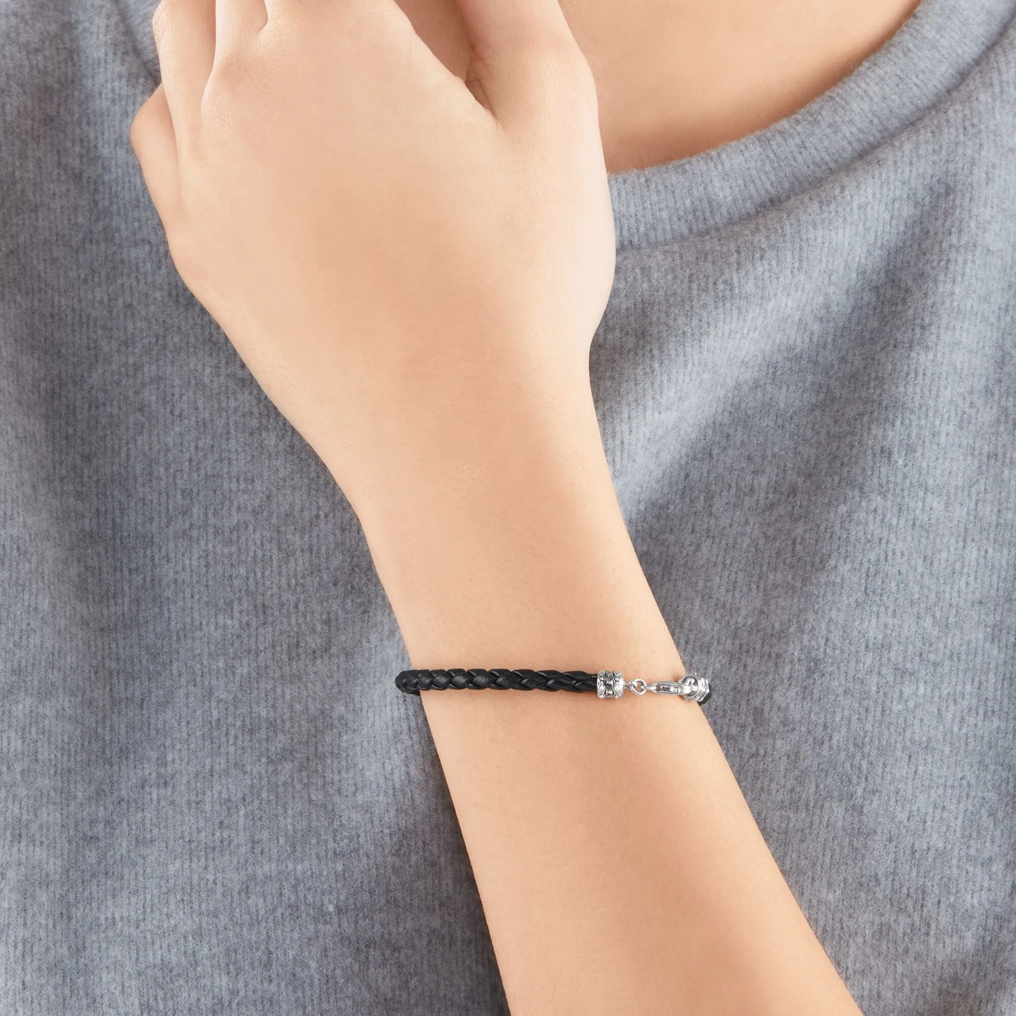 Thomas Sabo Jewellery Thomas Sabo Sterling Silver Leather Black Bracelet 17cm