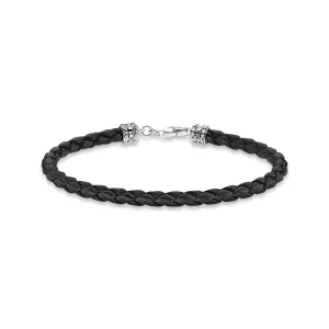 Thomas Sabo Jewellery Thomas Sabo Sterling Silver Leather Black Bracelet 17cm