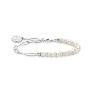 Thomas Sabo Womens Bracelets Charm bracelet with pearls and chain links silver