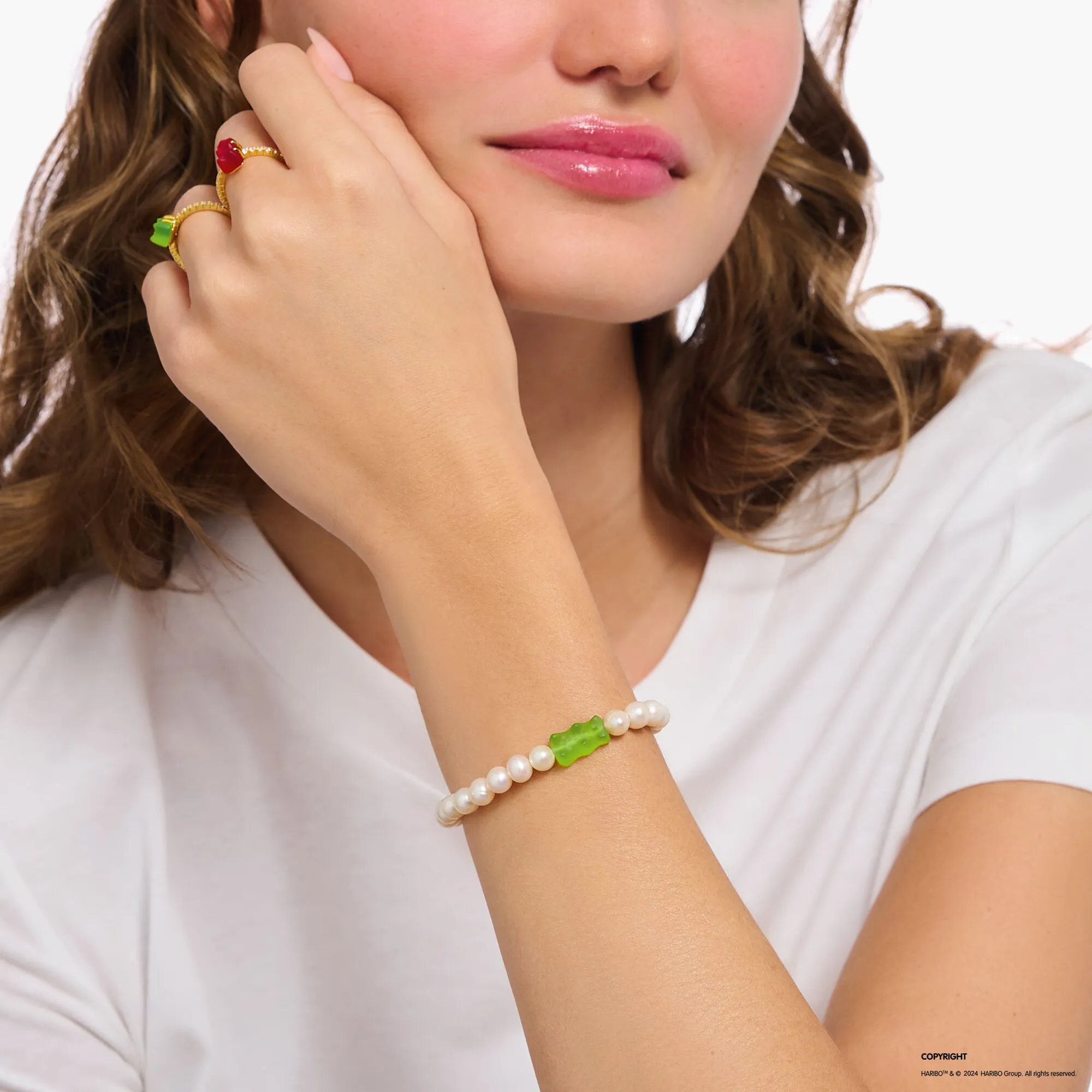 Thomas Sabo Womens Bracelets Pearl bracelet with green goldbears