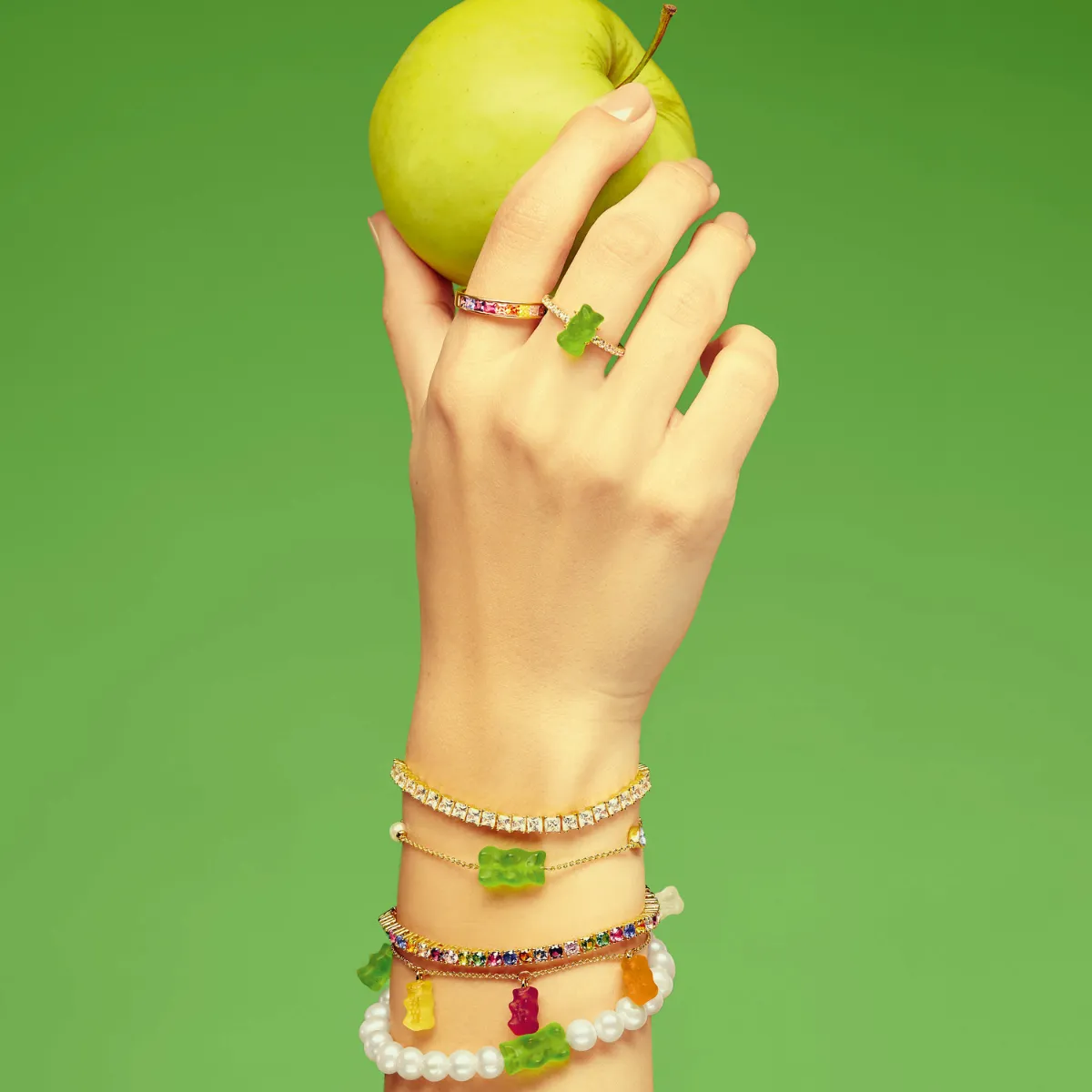 Thomas Sabo Womens Bracelets Pearl bracelet with green goldbears