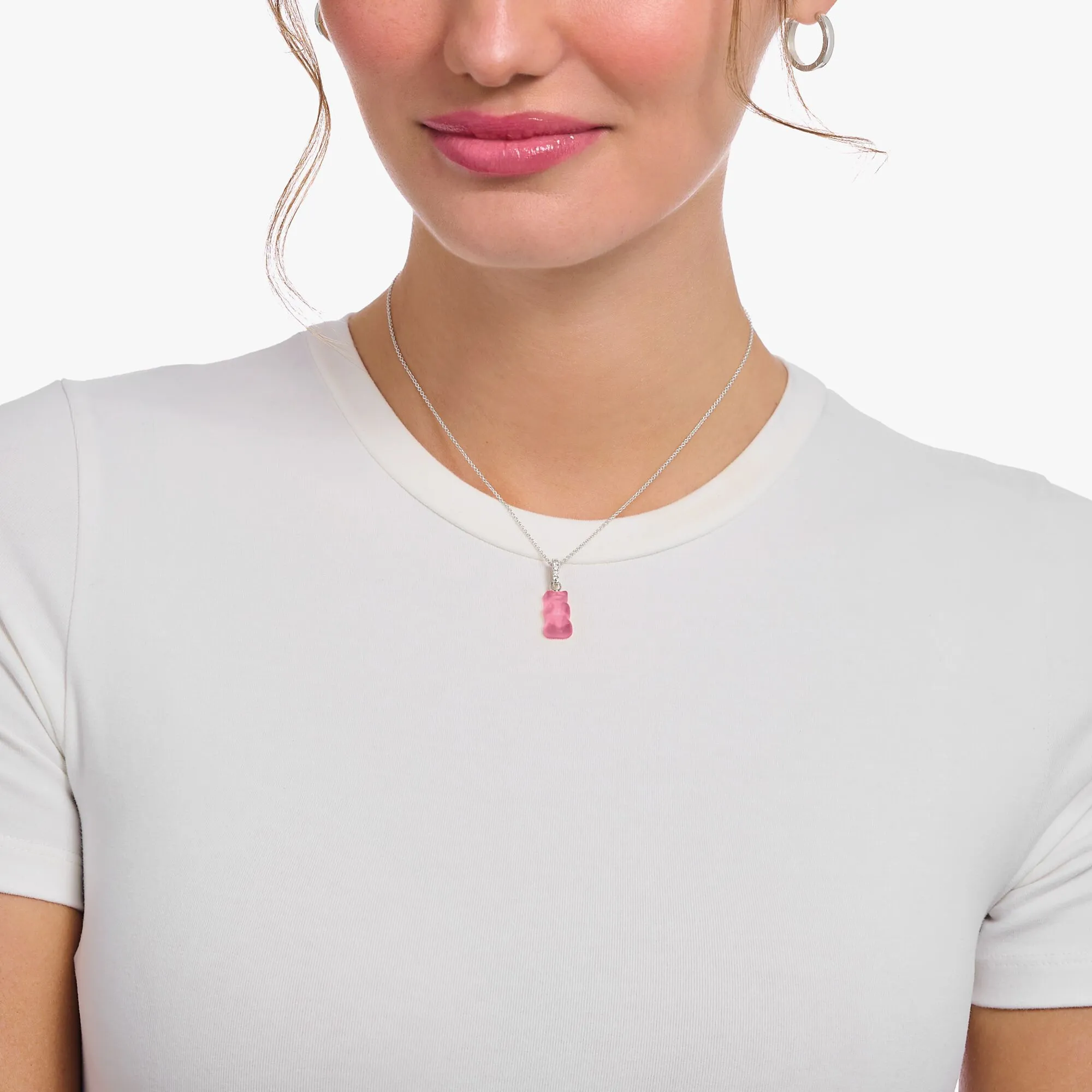 Thomas Sabo Womens Necklaces Necklace with pink Goldbear pendant and stones silver