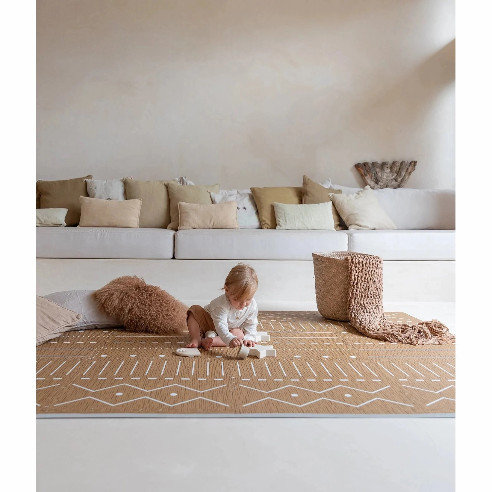 Toddlekind Prettier Puzzle Playmat Berber Camel 120x180cm - 6 Tiles & 12 Edging Borders
