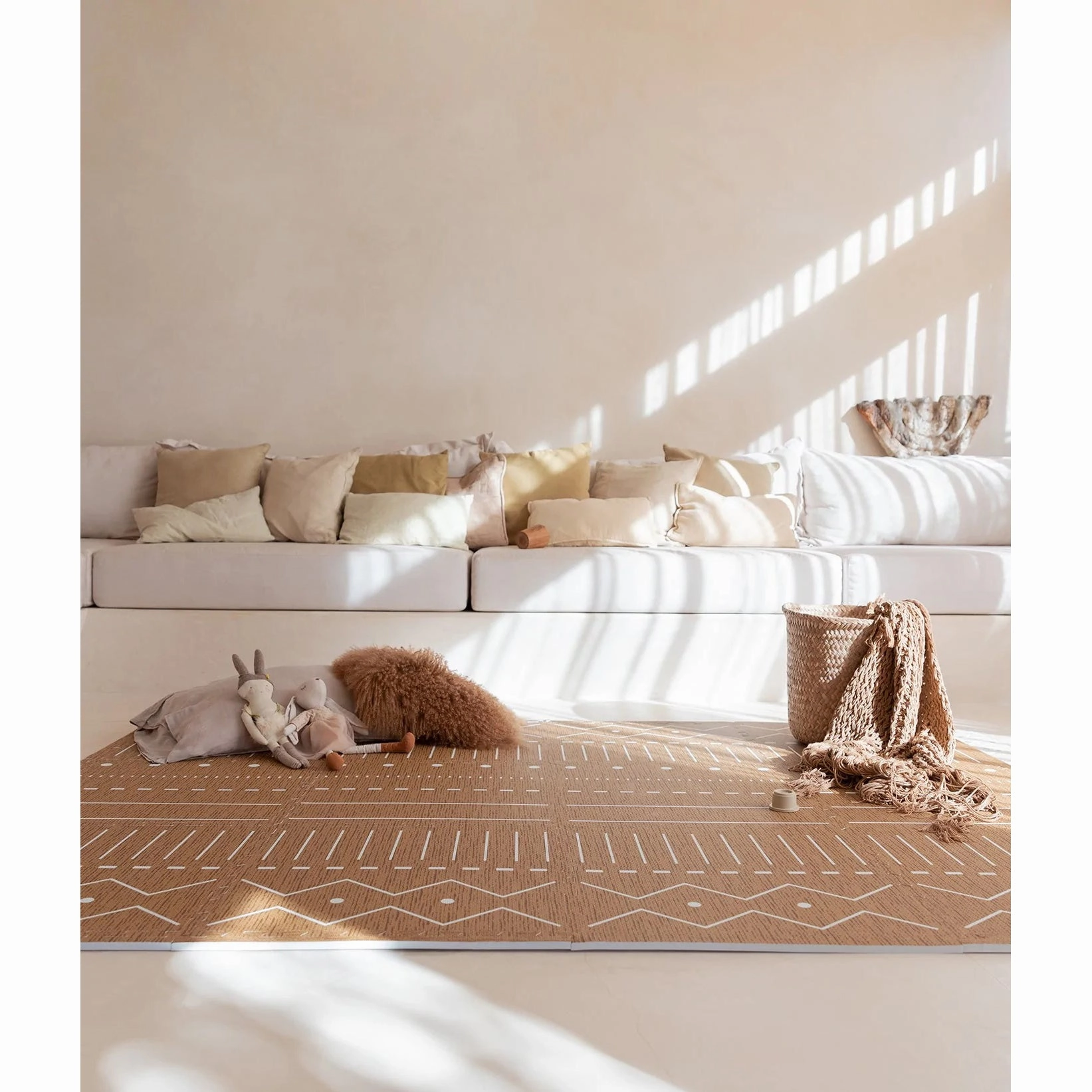 Toddlekind Prettier Puzzle Playmat Berber Camel 120x180cm - 6 Tiles & 12 Edging Borders