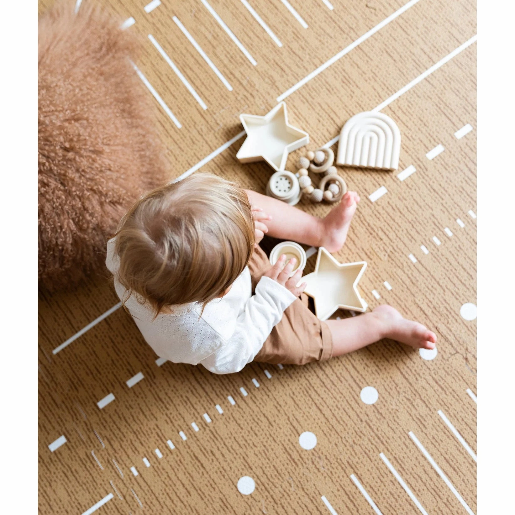 Toddlekind Prettier Puzzle Playmat Berber Camel 120x180cm - 6 Tiles & 12 Edging Borders