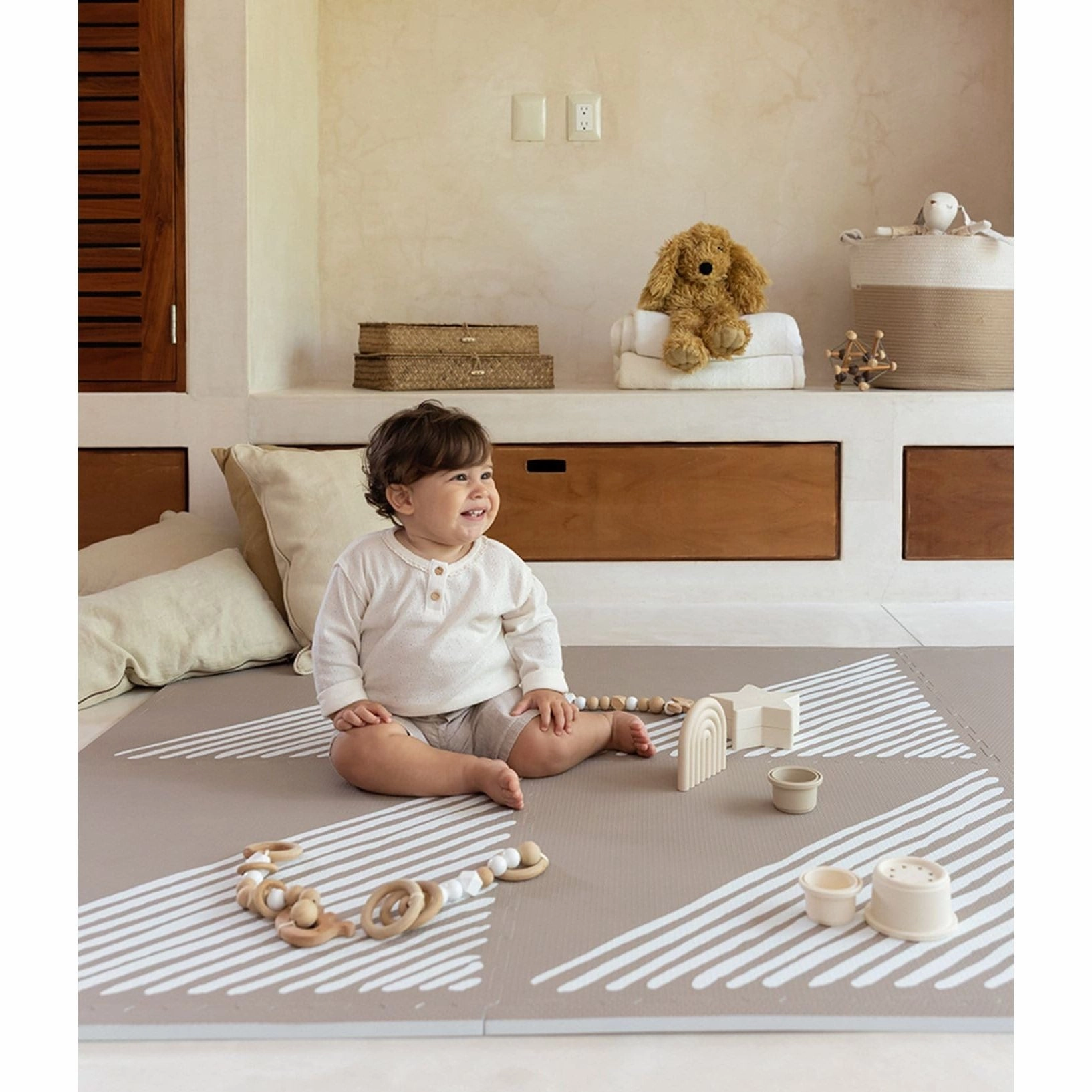 Toddlekind Prettier Puzzle Playmat Sandy Lines Tan 120x180cm - 6 Tiles & 12 Edging Borders
