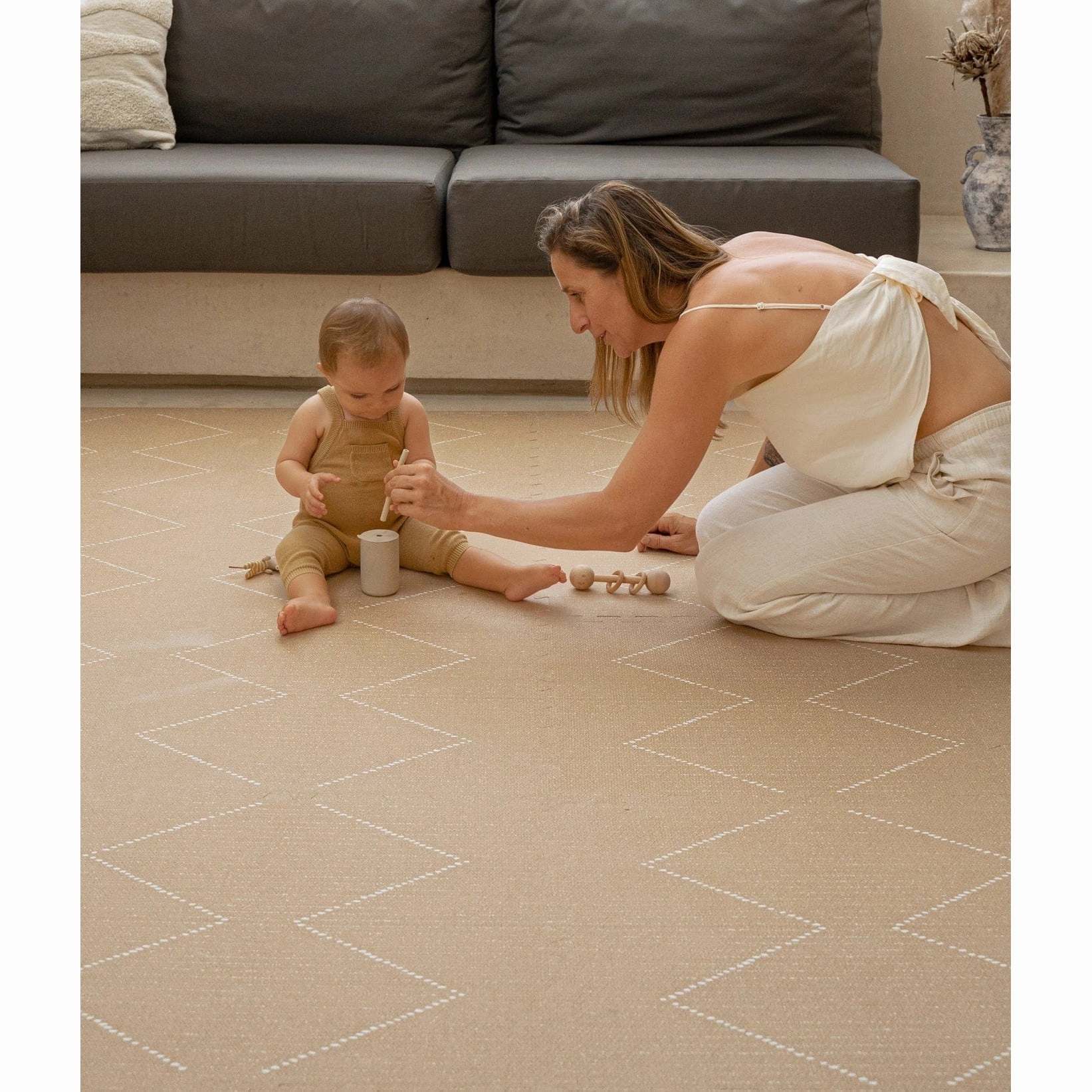 Toddlekind Prettier Puzzle Playmat Tulum Sandstone 120x180cm - 6 Tiles & 12 Edging Borders