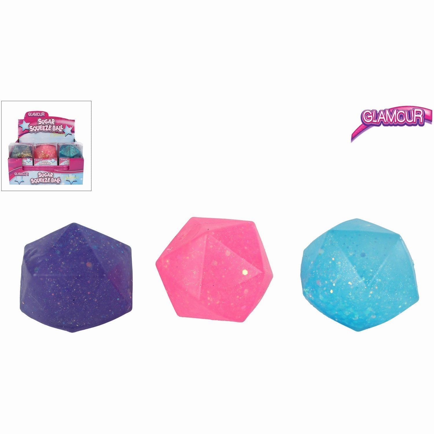 Trend Toys Sugar Squeeze Diamond Glitter Ball 3 Asst. CDU